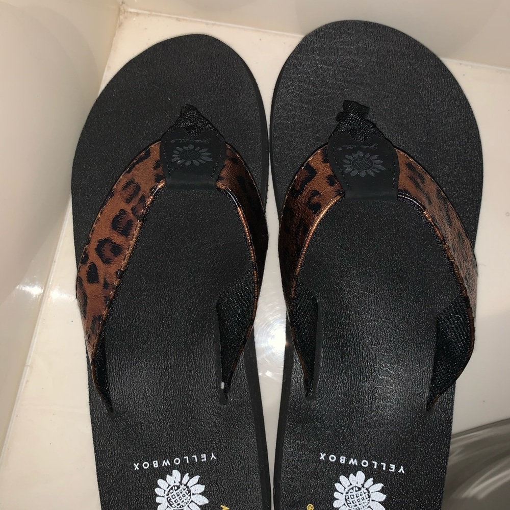 Yellow box Cheetah print flip flops
